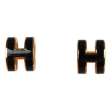 Hermes Mini Pop H Earrings Black Enamel Gold Hardware