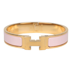 Hermes Clic Clac H Bracelet PM Rose Candeur Enamel Gold Hardware