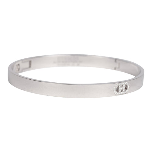 Hermes Small H d'Ancre Bracelet with Diamonds 18K White Gold Hardware