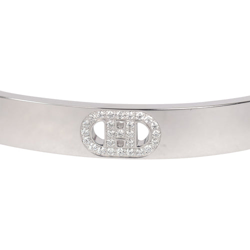 Hermes Small H d'Ancre Bracelet with Diamonds 18K White Gold Hardware