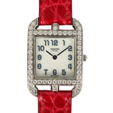 Pre-owned Hermes Cape Cod Watch Large Braise Shiny Alligator Steel Hardware & Diamonds
