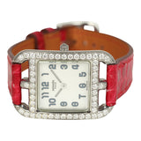 Pre-owned Hermes Cape Cod Watch Large Braise Shiny Alligator Steel Hardware & Diamonds