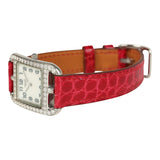 Pre-owned Hermes Cape Cod Watch Large Braise Shiny Alligator Steel Hardware & Diamonds