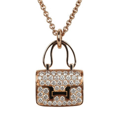 Hermes Amulettes Constance Pendant Necklace Diamonds 18K Rose Gold Hardware