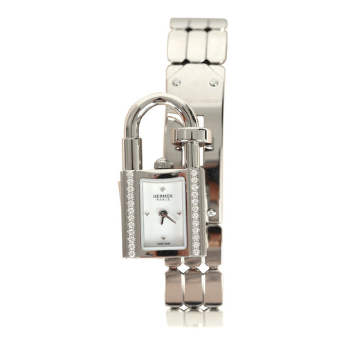Hermes Kelly Watch Mini Model 16mm Stainless Steel Hardware & White Diamonds