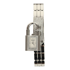 Hermes Kelly Watch Mini Model 16mm White Mother of Pearl, Stainless Steel Hardware and White Diamonds