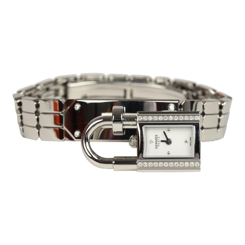 Hermes Kelly Watch Mini Model 16mm Stainless Steel Hardware & White Diamonds