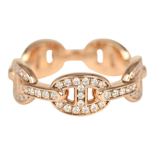 Hermes Chaine D'Ancre Enchainee Ring Small 18K Rose Gold & Diamonds