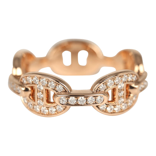 Hermes Chaine D'Ancre Enchainee Ring Small 18K Rose Gold & Diamonds