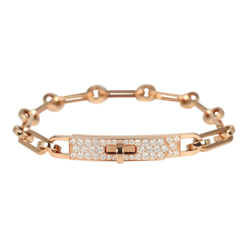 Hermes Kelly Chaine Bracelet PM 18K Rose Gold Hardware & Diamonds