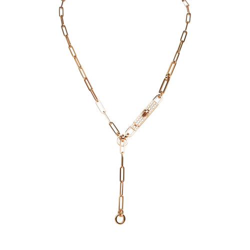 Hermes Kelly Chaine Lariat Necklace PM 18K Rose Gold Hardware & Diamonds