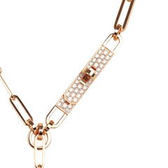 Hermes Kelly Chaine Lariat Necklace PM 18K Rose Gold Hardware & Diamonds