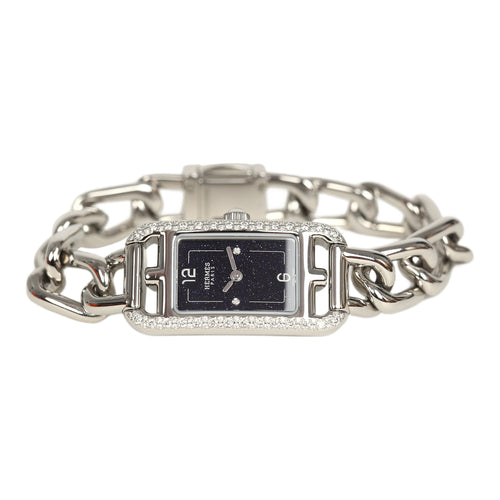 Hermes Nantucket Watch Small Model 29mm Stainless Steel, White Diamonds and Sapphire
