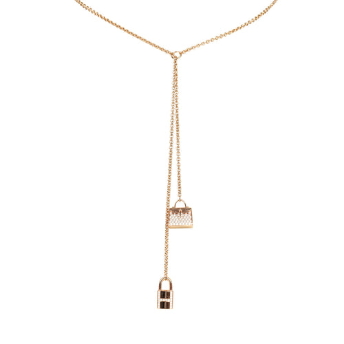 Hermes Amulettes Kelly Long Necklace Diamonds 18K Rose Gold