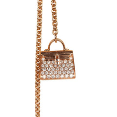 Hermes Amulettes Kelly Long Necklace Diamonds 18K Rose Gold