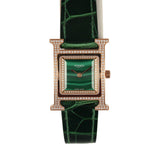 Pre-owned Hermes Heure H Watch S Vert Shiny Alligator, Malachite, Diamonds, Rose Gold - Thumbnail View 1