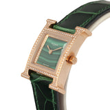 Pre-owned Hermes Heure H Watch S Vert Shiny Alligator, Malachite, Diamonds, Rose Gold - Thumbnail View 3