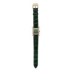 Pre-owned Hermes Heure H Watch S Vert Shiny Alligator, Malachite, Diamonds, Rose Gold