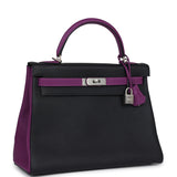 Hermes Special Order (HSS) Kelly Retourne 32 Black and Anemone Togo Brushed Palladium Hardware