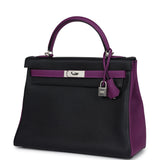 Hermes Special Order (HSS) Kelly Retourne 32 Black and Anemone Togo Brushed Palladium Hardware