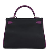 Hermes Special Order (HSS) Kelly Retourne 32 Black and Anemone Togo Brushed Palladium Hardware