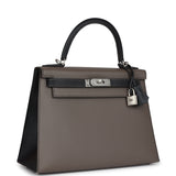 Hermes Special Order (HSS) Kelly Sellier 28 Etain and Black Epsom Brushed Palladium Hardware