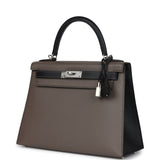 Hermes Special Order (HSS) Kelly Sellier 28 Etain and Black Epsom Brushed Palladium Hardware