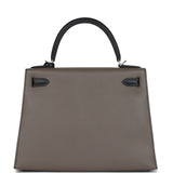 Hermes Special Order (HSS) Kelly Sellier 28 Etain and Black Epsom Brushed Palladium Hardware