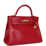 Hermes Kelly Retourne 32 Rouge Vif Tadelakt Gold Hardware