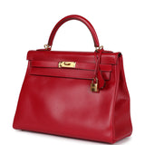 Hermes Kelly Retourne 32 Rouge Vif Tadelakt Gold Hardware