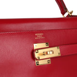 Hermes Kelly Retourne 32 Rouge Vif Tadelakt Gold Hardware