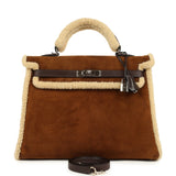 Pre-owned Hermes Teddy Kelly 35 Shearling and Ebene Barenia Palladium Hardware