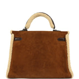 Pre-owned Hermes Teddy Kelly 35 Shearling and Ebene Barenia Palladium Hardware