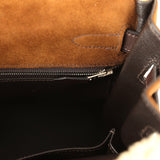 Pre-owned Hermes Teddy Kelly 35 Shearling and Ebene Barenia Palladium Hardware