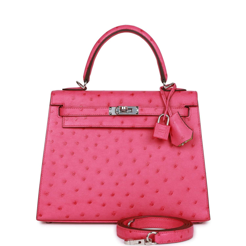 Hermes Special Order (HSS) Kelly Sellier 25 Rose Tyrien Verso Ostrich Palladium Hardware - Payment 1