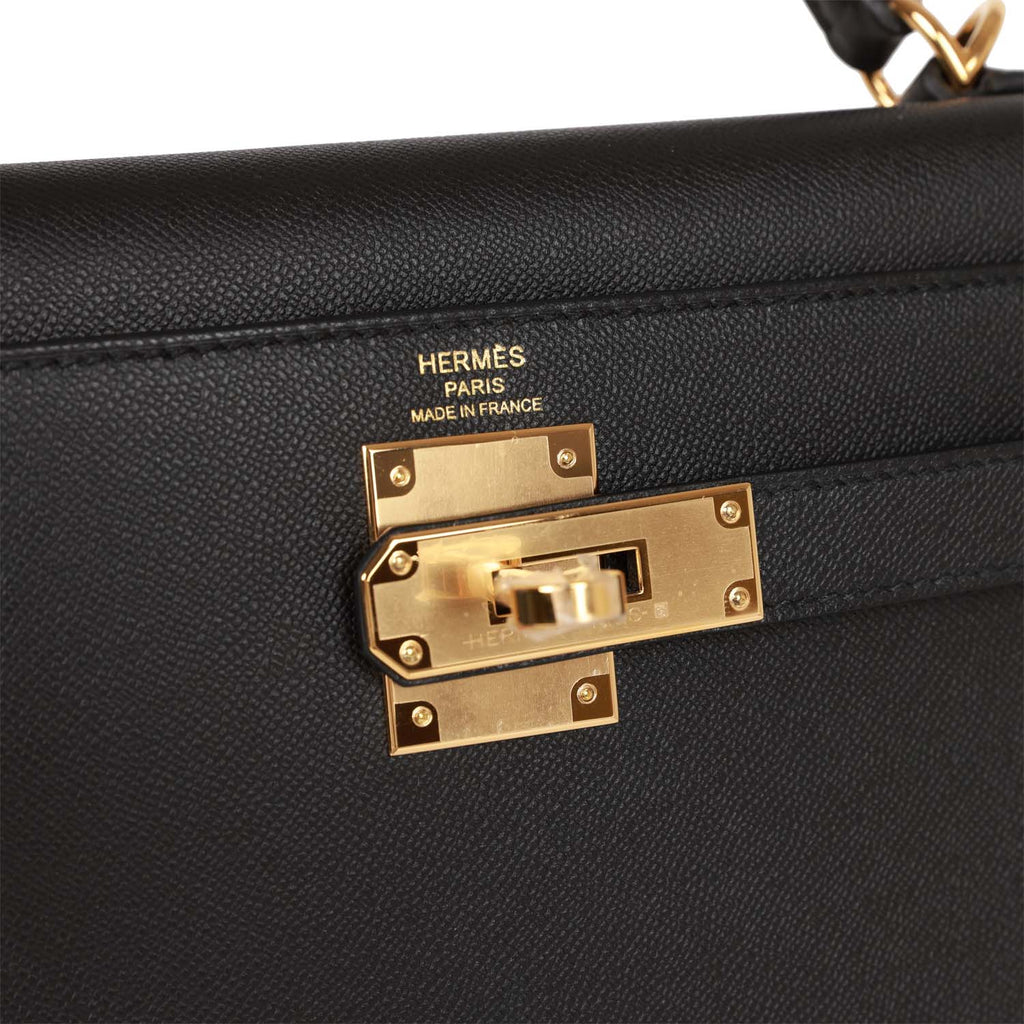 🦅 Hermès 28cm Kelly Sellier Black Ostrich Leather Gold Hardware