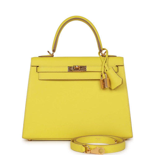 Pre-owned Hermes Kelly 25 Lime Epsom Gold Hardware
