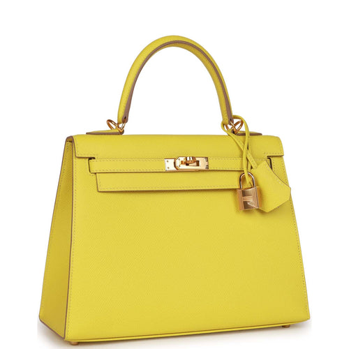 Pre-owned Hermes Kelly 25 Lime Epsom Gold Hardware