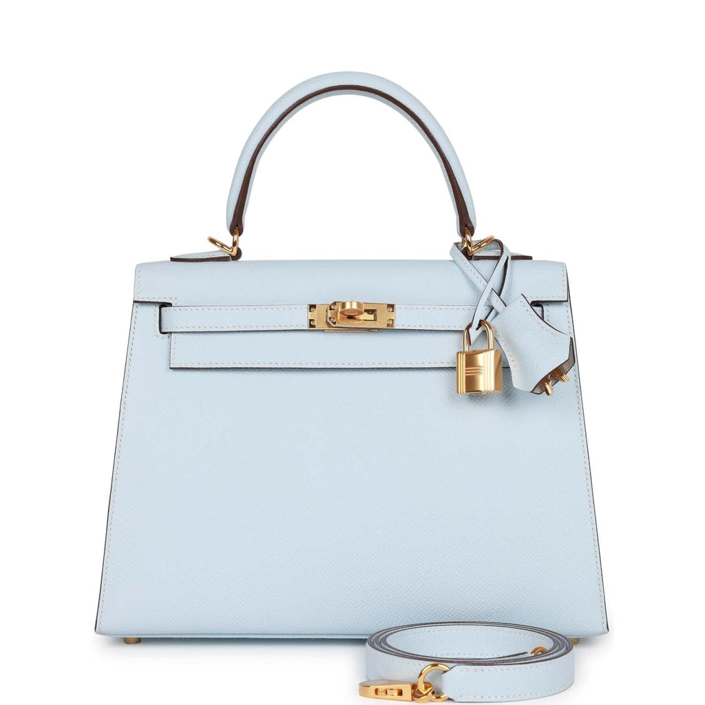 Hermes Special Order (HSS) Kelly Sellier 25 Craie and Gris Mouette Epsom Brushed Palladium Hardware Grey/Ivory Madison Avenue Couture