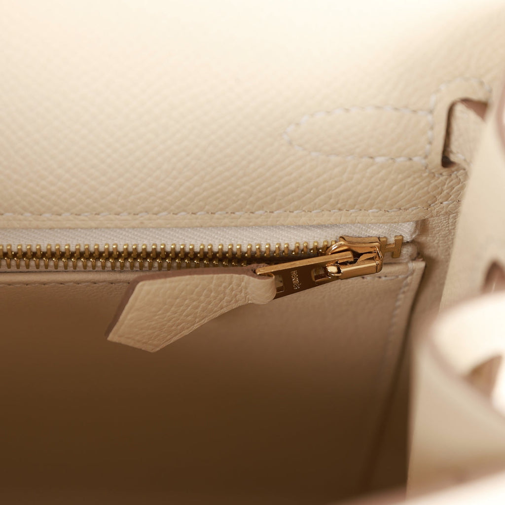 Hermès Kelly 25 Gris Asphalte/Craie Sellier Epsom Brushed Gold Hardware BGHW