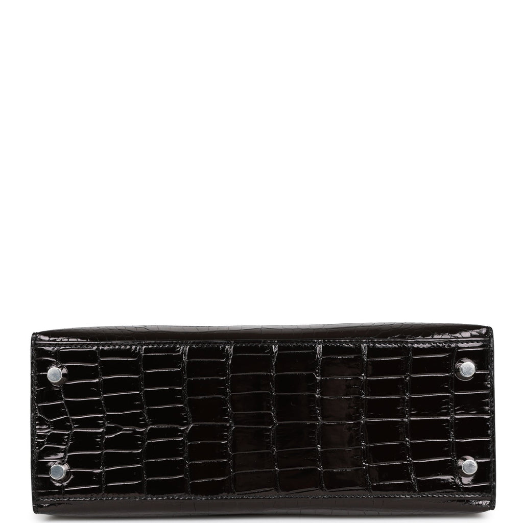 Hermès Kelly 25 Noir (Black) Sellier Crocodile Niloticus Lisse Palladium  Hardware PHW