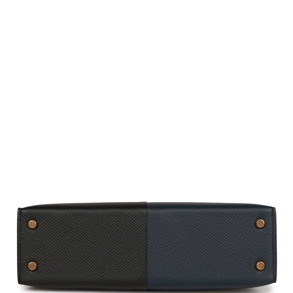 Hermes Kelly Casaque bag mini Sellier Blue indigo/Black/Rouge grenat Epsom  leather Gold hardware