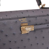 Hermes Special Order (HSS) Kelly Sellier 25 Gris Agate Verso Ostrich Permabrass Hardware