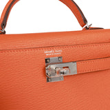 Hermes Kelly 32 Retourne Feu Chevre / Fire Orange Leather Palladium HW  Authentic