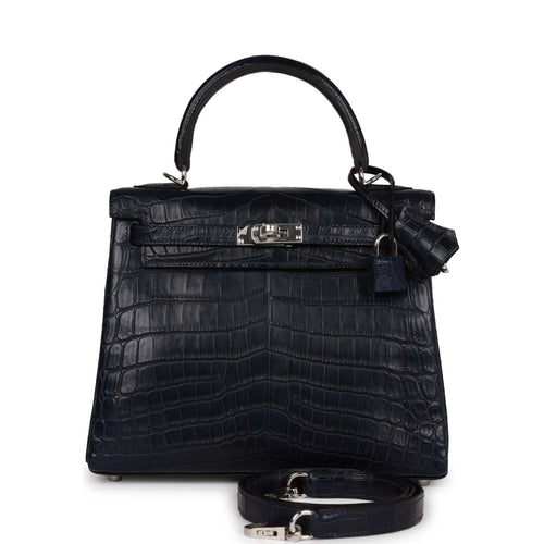 Hermes Kelly Retourne 25 Bleu Indigo Matte Niloticus Crocodile Palladium Hardware