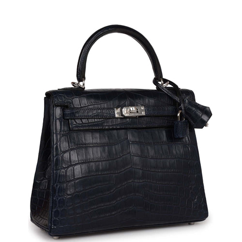 Hermes Kelly Retourne 25 Bleu Indigo Matte Niloticus Crocodile Palladium Hardware