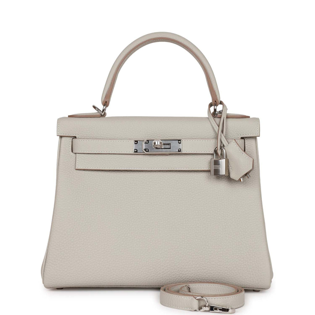 HERMÈS, GRIS TOURTERELLE AND ANEMONE TOGO LEATHER KELLY SELLIER SPECIAL  ORDER 32 WITH PALLADIUM HARDWARE, Luxury Handbags, 2020