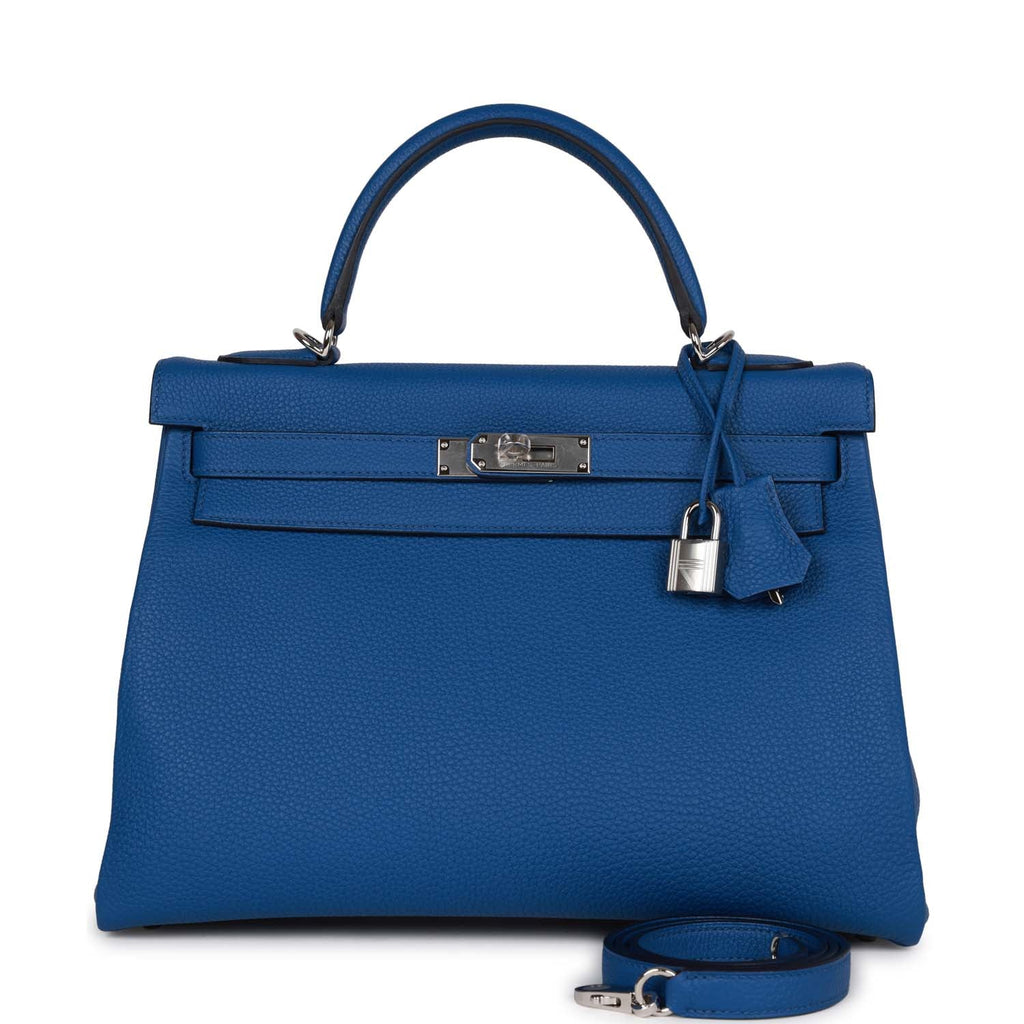 Hermes Kelly Handbag Bleu Brume Swift with Palladium Hardware 25