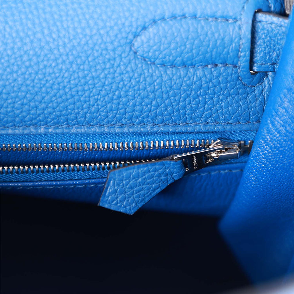 Hermes Kelly bag 32 Retourne Blue lin Togo leather Silver hardware