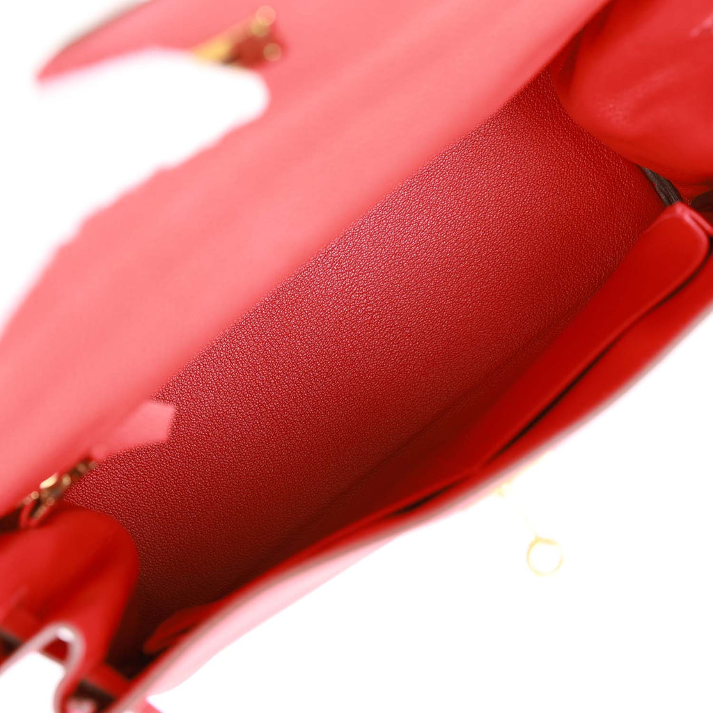 Pre Owned Hermès Rouge H Retourne Kelly 32 Bag GHW Full Set